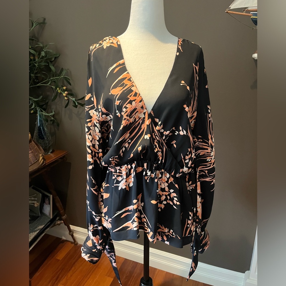 Joie Floral Faux Wrap Blouse - Black and Pink